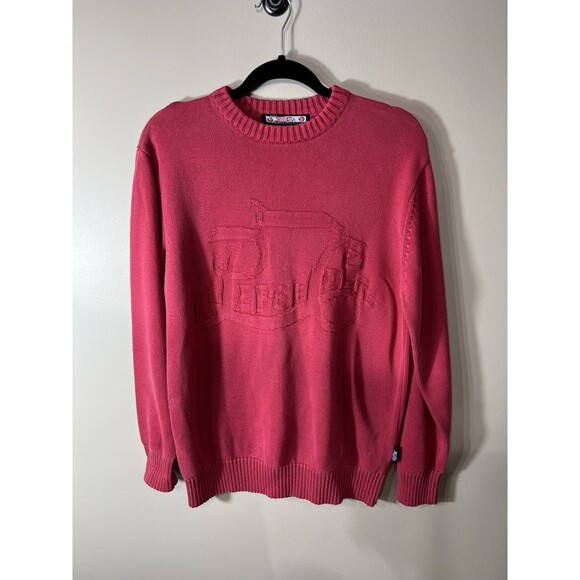 VTG Pepsi Cola Spell Out Men's Red 90s Knit Pullover Crewneck Sweater Medium - Picture 1 of 11
